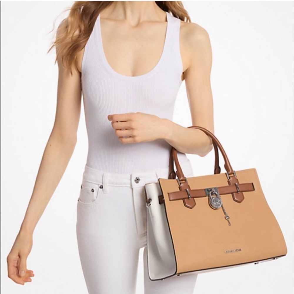 Michael Kors Hamilton Medium Color-Block Leather Satchel - Picture 11 of 11
